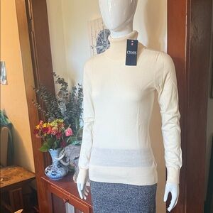 NWT Chaps size small light sheer Women's Ivory Turtleneck Sweater